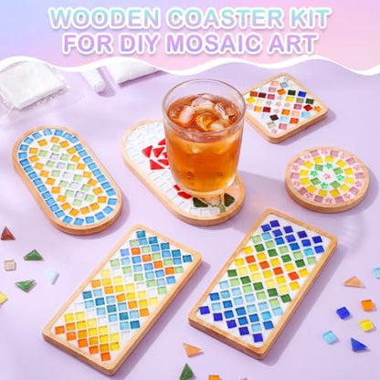 Reallnaive 6 Sets Mosaic Coaster Kit with Glass Tiles,Vintage Style - Image 3