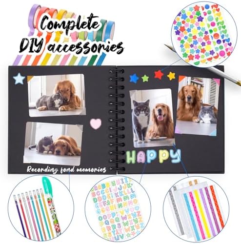 Kid Scrapbook DIY Photo Album Hard Cover Scrapbook Kit for Kids Instant Camera Print Paper with DIY Accessories (Black) - Image 3
