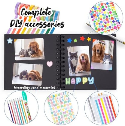 Kid Scrapbook DIY Photo Album Hard Cover Scrapbook Kit for Kids Instant Camera Print Paper with DIY Accessories (Black) - Image 3