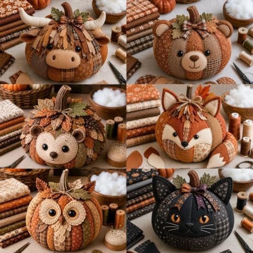 DIY Animal Pumpkin Sewing Kit,Harvest Fabric Animal Pumpkin Craft Set for Adults Beginners,Autumn Thanksgiving Home Ornament Craft Kit,Hand Sewing Decor (Bear) - Image 2