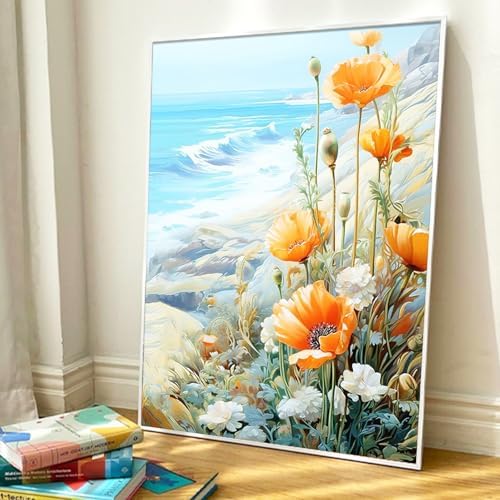 JATOK Paint by Numbers Kits for Adults, Painting Kits for Beginners On Clear Symbols Colored Canvas, Easy DIY Acrylic Pigment Drawing Paintwork for Home Wall Decor, 16x20 in Frameless, Flower - Image 5