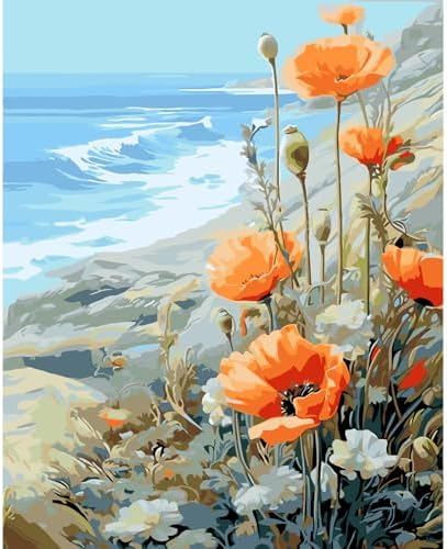 JATOK Paint by Numbers Kits for Adults, Painting Kits for Beginners On Clear Symbols Colored Canvas, Easy DIY Acrylic Pigment Drawing Paintwork for Home Wall Decor, 16x20 in Frameless, Flower by JATOK