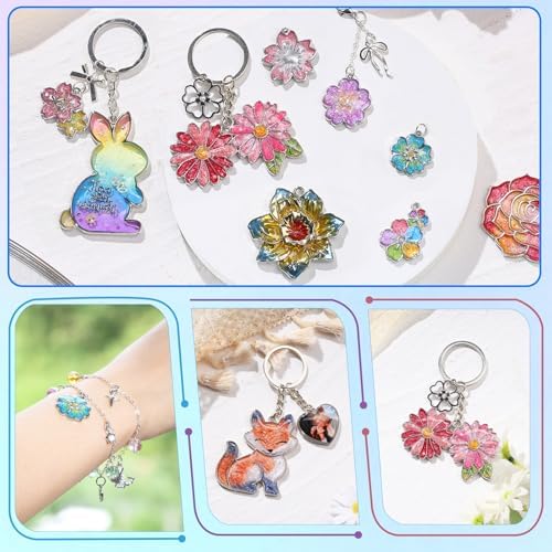 LET'S RESIN Keychain Molds 37Pcs, Silver UV Resin Molds for Beginners, Open Bezel Flower & Animal Molds for Keychain, Jewelry & Pendant Making - Image 6
