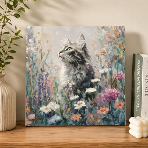 AUKELHJ Framed Paint by Numbers Kit for Adults, Cat, 10x10 inch - Image 2