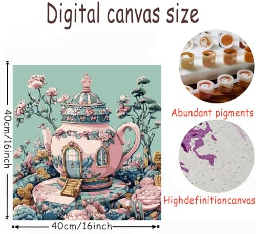 Paint by Numbers Kit for Adults Beginners, Teapot House Adult Paintby Number Kits On Canvas, DIY Acrylic Watercolor Oil ColorfulPainting by Number for Adults Without Frame for Home Decor 16 x16 Inch - Image 5