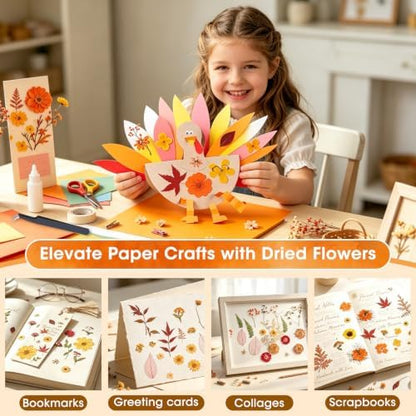 170 PCS Fall Dried Pressed Flowers with Tweezers, Real Nature Dried Flowers Orange Autumn Pressed Florals Set for Resin Scrapbooking Vase Candle Making Card Scrapbook Craft Floral Decors - Image 7