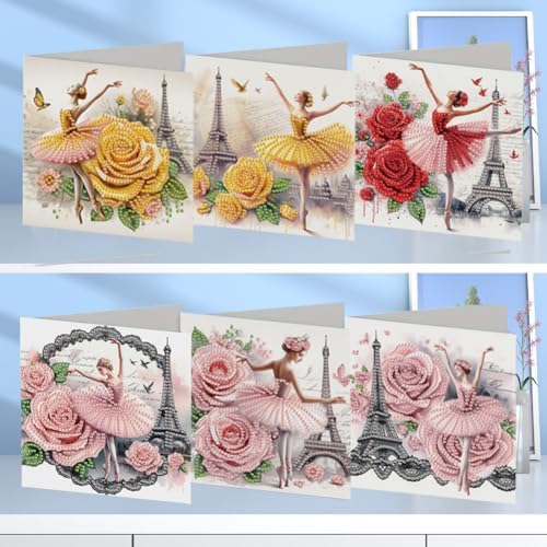 FRANDEK 6pcs Ballet Diamond Art Greeting Cards DIY Set, Sparkling Diamond Dots Handmade DIY Crafts Kit, Creative Gifts for Anniversary, Birthday, Romantic Love for Adults - Image 3
