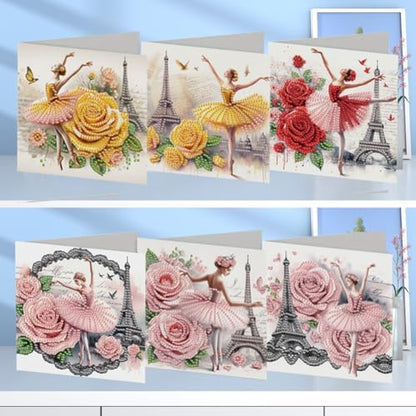 FRANDEK 6pcs Ballet Diamond Art Greeting Cards DIY Set, Sparkling Diamond Dots Handmade DIY Crafts Kit, Creative Gifts for Anniversary, Birthday, Romantic Love for Adults - Image 3