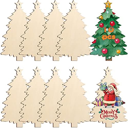 Large Size 7" Wooden Christmas Ornaments to Paint, DIY Blank Unfinished Wood Ornament for Crafts Hanging Decorations (Beige Christmas Tree) by Sophena