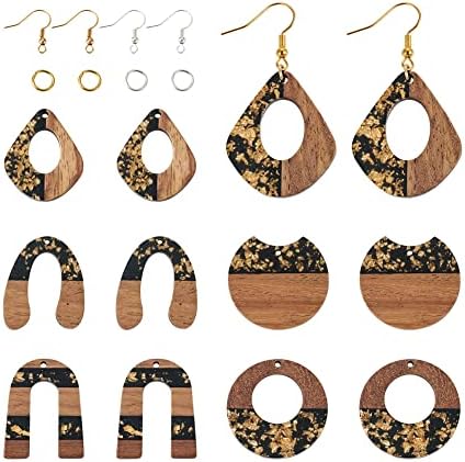 FASHEWELRY 10Pcs Resin Wood Earrings Charms Teardrop Flat Round Wooden Earring Blanks Wooden Earring Findings for Earrings Making Kits with 60Pcs Earring Hooks & Jump Rings by FASHEWELRY