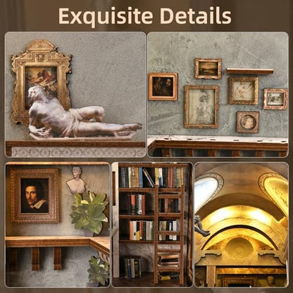 MiniCity DIY Book Nook Kit, Miniature Dollhouse Kit, Book Nook Kits for Adults Gift, Booknook Bookend Bookshelf & Home Decor with LED Light (Bernini's Workshop) - Image 4