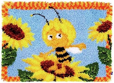 ZFFLYH Latch Hook Kits for Adults Kids Beginners, Animal Pattern DIY Crochet Yarn Kits Rug Making Yarn Kits Needlework Sets Cushion Mat Tapestry 20" X 15"(52Cm X 38Cm),Bee by ZFFLYH
