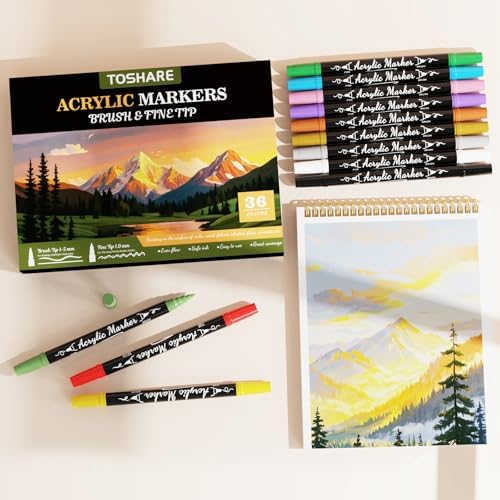 36 Colors Precision Dual Tip Acrylic Paint Markers Pens - Brush & Fine - Image 6