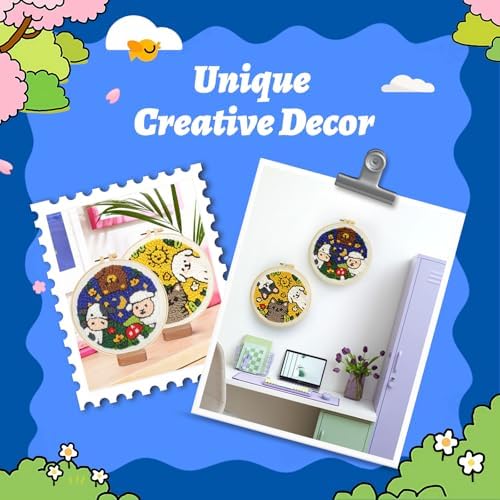 yuegool 2PCS Punch Needle Decoration Kit,Easy DIY Punch Needle Embroidery Kit for Beginners Adults Including Patterns, Tools, Yarns, Hoop, Instruction, Bracket Art Craft Supplies - Image 5