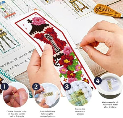 ORIGACH 6 Set Mannequin with Flowers Cross Stitch Bookmark Kit for Beginner - Image 4