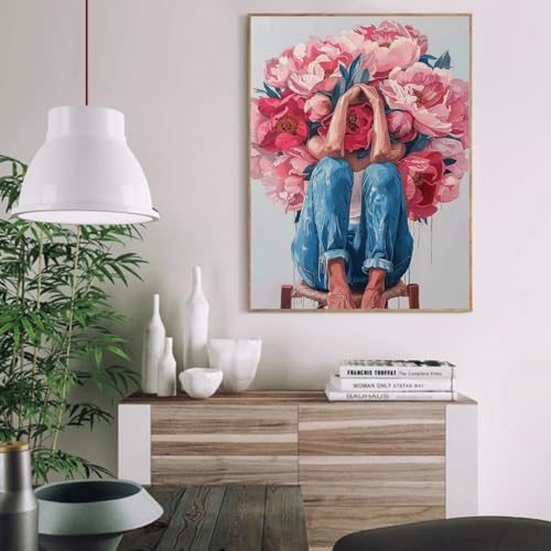 pchmcu Flowers Women Paint by Numbers Kits for Adults - Flowers Adult Paint by Number Kits - DIY Acrylic Oil Painting by Numbers for Home Wall Decor 16 x 20 Inch - Image 2