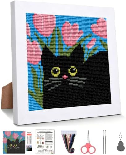 Black Cat Stamped Cross Stitch Kits for Beginners Adults with Framed by WUSARPLY