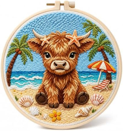 ZMHKJZDQ Punch Needle Kits for Beginners,DIY Punch Needle Embroidery with Fabric, Hoops, Yarns and Sewing Needles for Adults Children Festival Gift and Home Decor, 20x20cm (Starfish Highland Cow) by ZMHKJZDQ