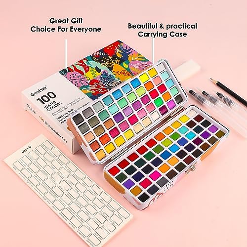 Grabie Watercolor Paint Set of 100 Color with Brush Pens - Image 2