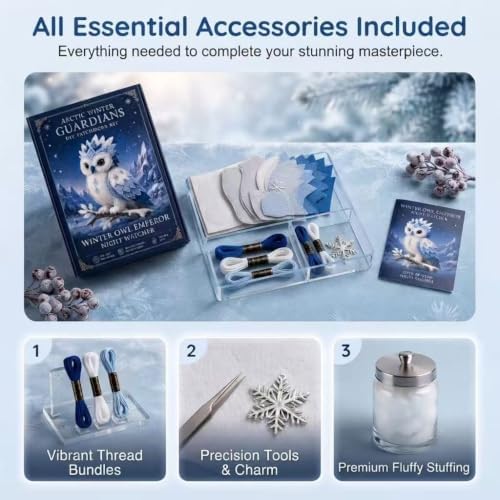 Arctic Winter Guardians DIY Patchwork Kit, Beginner Sewing Kit, 3D Stuffed Mythical Creature Needle, Portable Stuffed Animal Sewing Kit for Beginners, Pre-Cut Handmade Craft Kit (Moon Fox) - Image 5