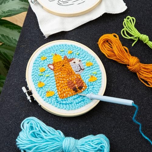 Kikkerland Capybara Punch Needle Kit – Embroidery Set for Kids & Adults – Includes Hoop, Canvas, Yarn, Threader, Punch Needle, & Pattern - Image 3