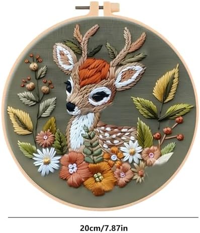 Huacan Embroidery Kits for Adults Beginner DIY Cross Stitch Stamped Christmas Pattern Stitching Deer Sewing Kit 1 Piece 7.8 x 7.8 Inch - Image 2