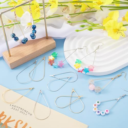 OIIKI 60PCS Earring Beading Hoops for Jewelry Making, 2 Sizes Gold/Silver Plated Hoop Earring Findings, Open Hoops, Metal Earring Rings, Waterdrop Earring Beading for DIY Jewelry Crafts for Women - Image 3