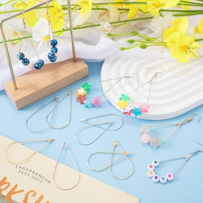 OIIKI 60PCS Earring Beading Hoops for Jewelry Making, 2 Sizes Gold/Silver Plated Hoop Earring Findings, Open Hoops, Metal Earring Rings, Waterdrop Earring Beading for DIY Jewelry Crafts for Women - Image 3