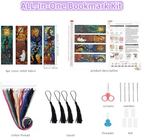 14CT Halloween Counted Cross Stitch Bookmark Kit for Adults Beginners - Image 3