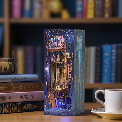 Magic Alley Book Nook Kit - DIY Miniature House Kit for Adults, Teens and Beginners, Magic Miniature Diorama with LED Light, 3D Wooden Puzzle Bookend Bookshelf Insert Decor, Gifts for Fantasy Lovers - Image 6