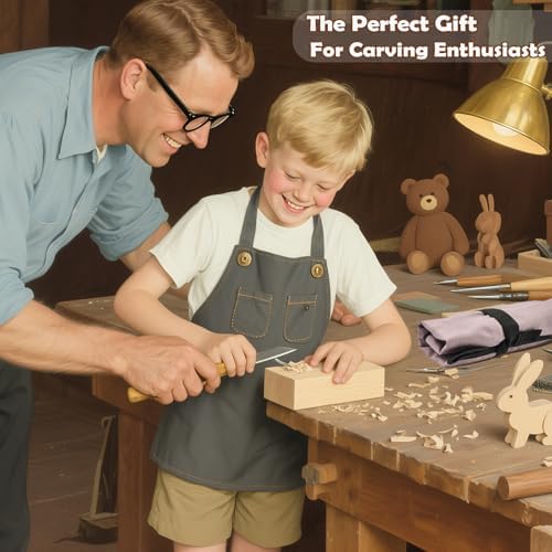 Wood Carving Kit 26pcs Wood Carving Tools Set with Wood Carving Knives Detail Knives Blocks Gloves Whittling Kit for Beginners Adults Kids Woodworking Tools for Spoon Bowl Kuksa Cup - Image 3