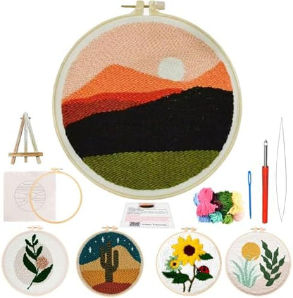 Punch Needle Kit for Adult Beginners, DIY Sunset Punch Embroidery Kits by PYHIRRY