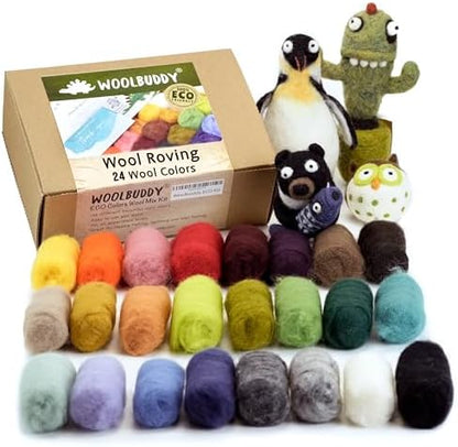 Woolbuddy Needle Felting Kit 24 Colors Wool Roving for Adults & Beginner by Woolbuddy