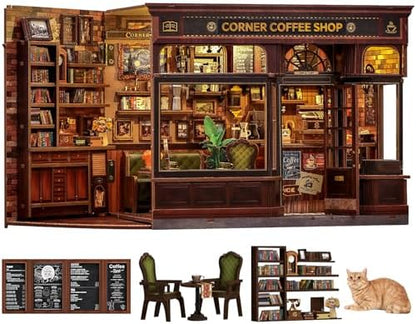 Fsolis Book Nook Kit - 3D Wooden Puzzles for Adults (Corner Coffee Shop) by FsolisDIYDollhouse