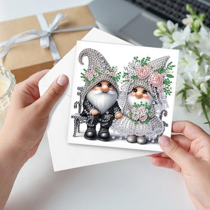 AiYuanzsh Set of 6 Gnome Diamond Painting Greeting Cards – 5D DIY Craft Kits for Handmade Bride and Groom Cards, Perfect for Wedding Gifts and Anniversaries - Image 4