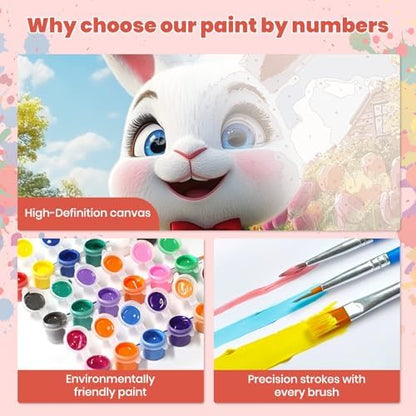 Easter Floral Rabbit Paint by Numbers Kits for Adults Beginner, Easter day with Cartoon Cute Happy Bunny, Canvas Painting by Numbers for Adults, Easy Oil Painting Kits for Gifts Home Decor 16x20 Inch - Image 4