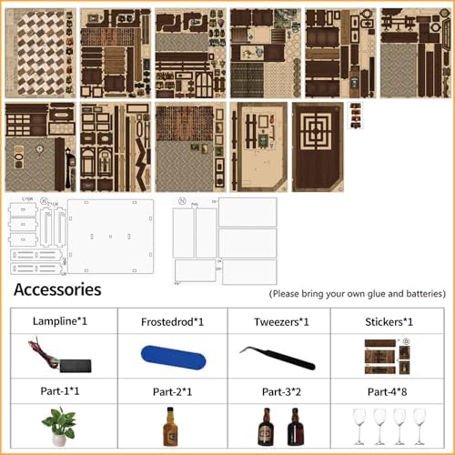Book Nook Kit DIY Tavern 3D Puzzle Wooden Dollhouse with LED Lights - Image 6