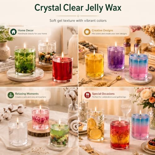 Blingfun Gel Wax for Candle Making with 4 pcs Jelly Wax,50pcs Candle Wicks & 50pcs Stickers Candle Wax for Candle Making,Handcraft Scented Candles Supplies - Image 6