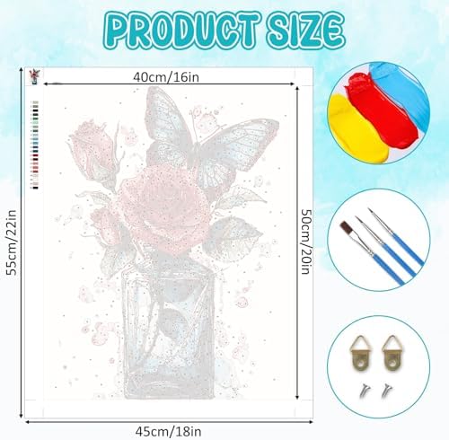 RICUVED Flowers Paint by Numbers for Adults, Butterfly Paint by Numbers Kit for Adults Beginners, Bottle DIY Acrylic Oil Painting on Canvas Easy for Gift Home Wall Decor 16x20 Inch - Image 4