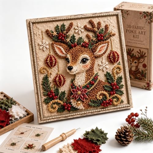 3D Christmas Fabric Art Kit with Frame, No-Sew Handmade Fabric Poke Art Kit by Unknown