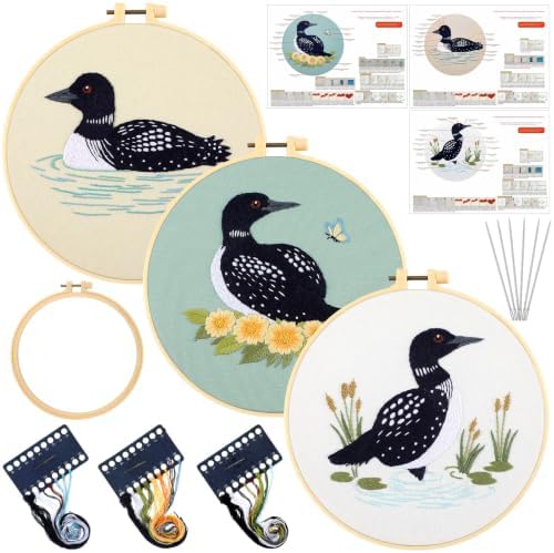 Mindsoft 3 Set Needlepoint Kit for Beginners with Hoop,Loon by Mindsoft