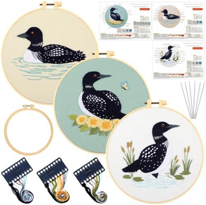 Mindsoft 3 Set Needlepoint Kit for Beginners with Hoop,Loon by Mindsoft