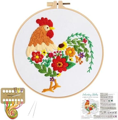 Louise Maelys Embroidery Kit for Beginners with Funny Rooster and Flower by LouiseMaelys
