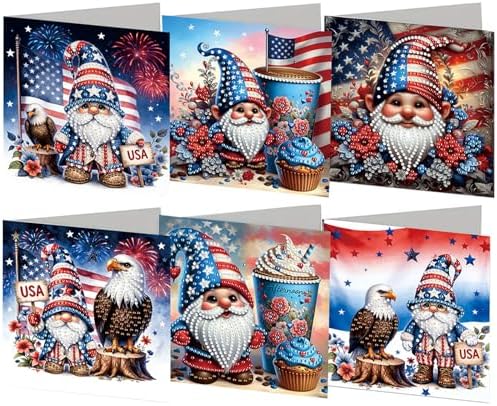 FRANDEK 6pcs Flag Gnome DIY Diamond Art Painting Greeting Cards for Adults by FRANDEK