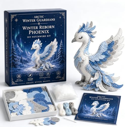 Arctic Winter Guardians DIY Patchwork Kit, Handmade 3D Mythical Plush Sewing Set with Pre-Cut Materials, Felt Animal Sewing Kit for Beginners, an Excellent Choice for Home Décor(Phoenix) by Unknown