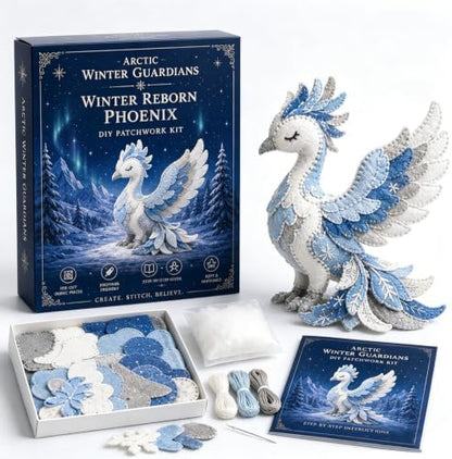 Arctic Winter Guardians DIY Patchwork Kit, Handmade 3D Mythical Plush Sewing Set with Pre-Cut Materials, Felt Animal Sewing Kit for Beginners, an Excellent Choice for Home Décor(Phoenix) by Unknown