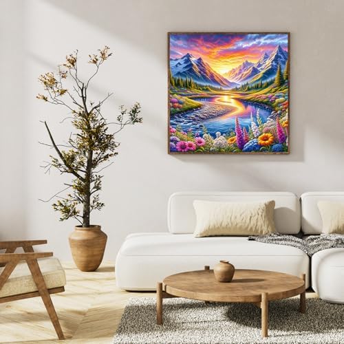 Paint by Numbers Kit for Adults, Mountain River & Wildflower, 16x16 Inch - Image 3