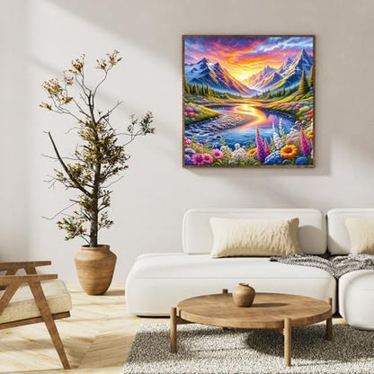 Paint by Numbers Kit for Adults, Mountain River & Wildflower, 16x16 Inch - Image 3