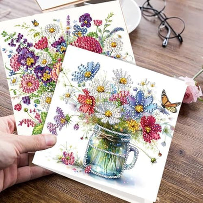 JISHSHAY 6 PCS Diamond Art Greeting Cards Flower Diamond Painting Birthday Cards Vase Gem Art Gem Painting Mosaic Kits for Adults for Thanksgiving Anniversary Valentine Graduation All-Occasion - Image 7