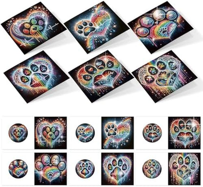 6 Pack Diamond Painting Greeting Cards with Envelopes, DIY 5D Diamond Art Card Kit Colorful Artistic Paw Designs, 30x15cm Handmade Rhinestone Cards Crafts for Pet Lovers and Creative Greetings by AiYuanzsh